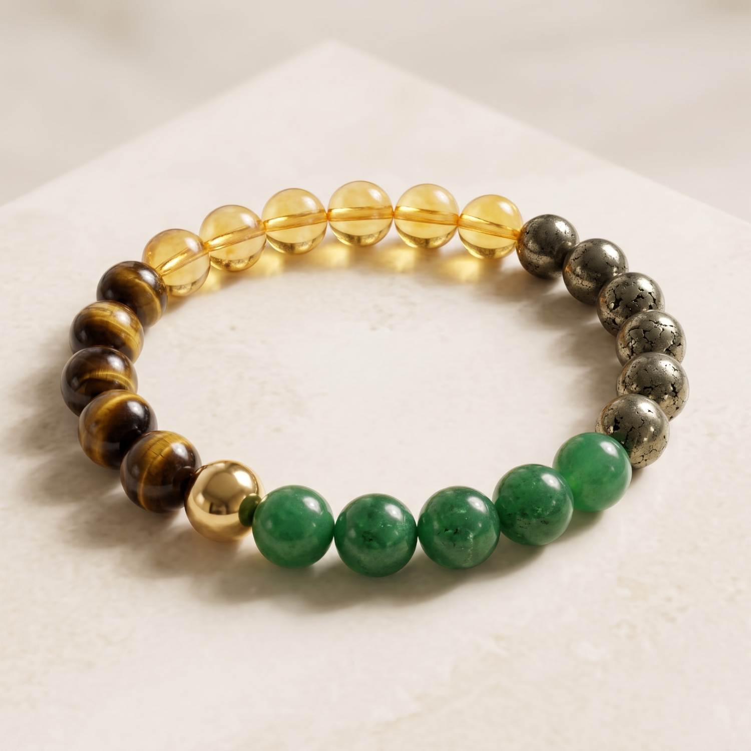 Money Magnet Bracelet Green Aventurine, Citrine, Tiger Eye, Pyrite Money Magnet Bracelet Green Aventurine, Citrine, Tiger Eye, Pyrite. (8mm) - Image 1