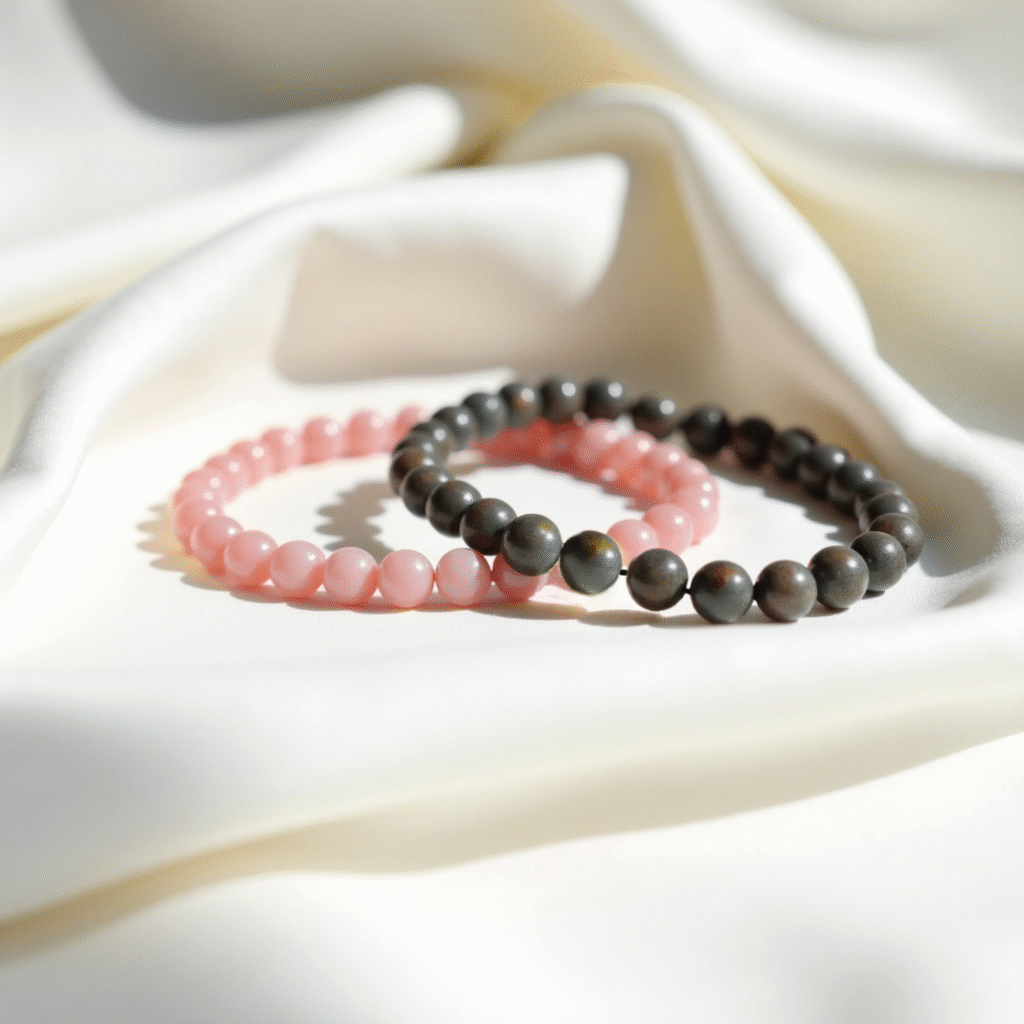 Rose Quartz And Pyrite Bracelet Combo