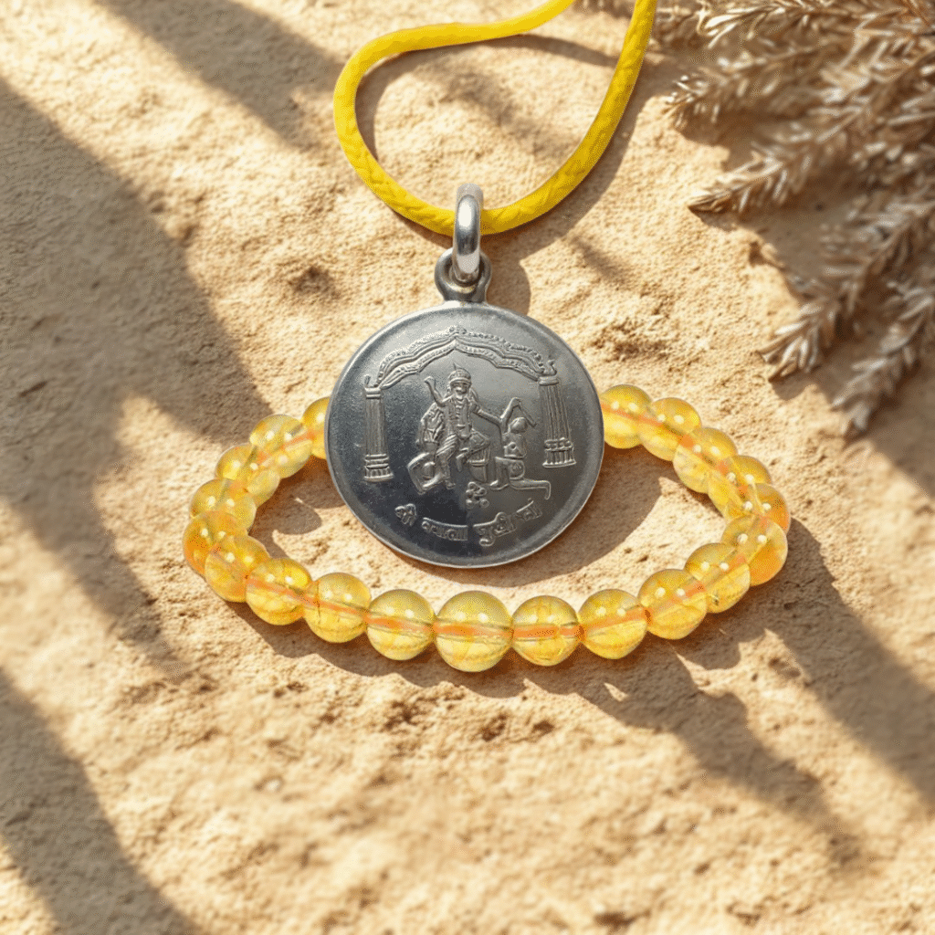 Baglamukhi Silver Locket Yantra Pendant & Citrine Crystal Bracelet Combo