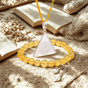 Gayatri Yantra Pendant In Pure Silver And Citrine Crystal Bracelet