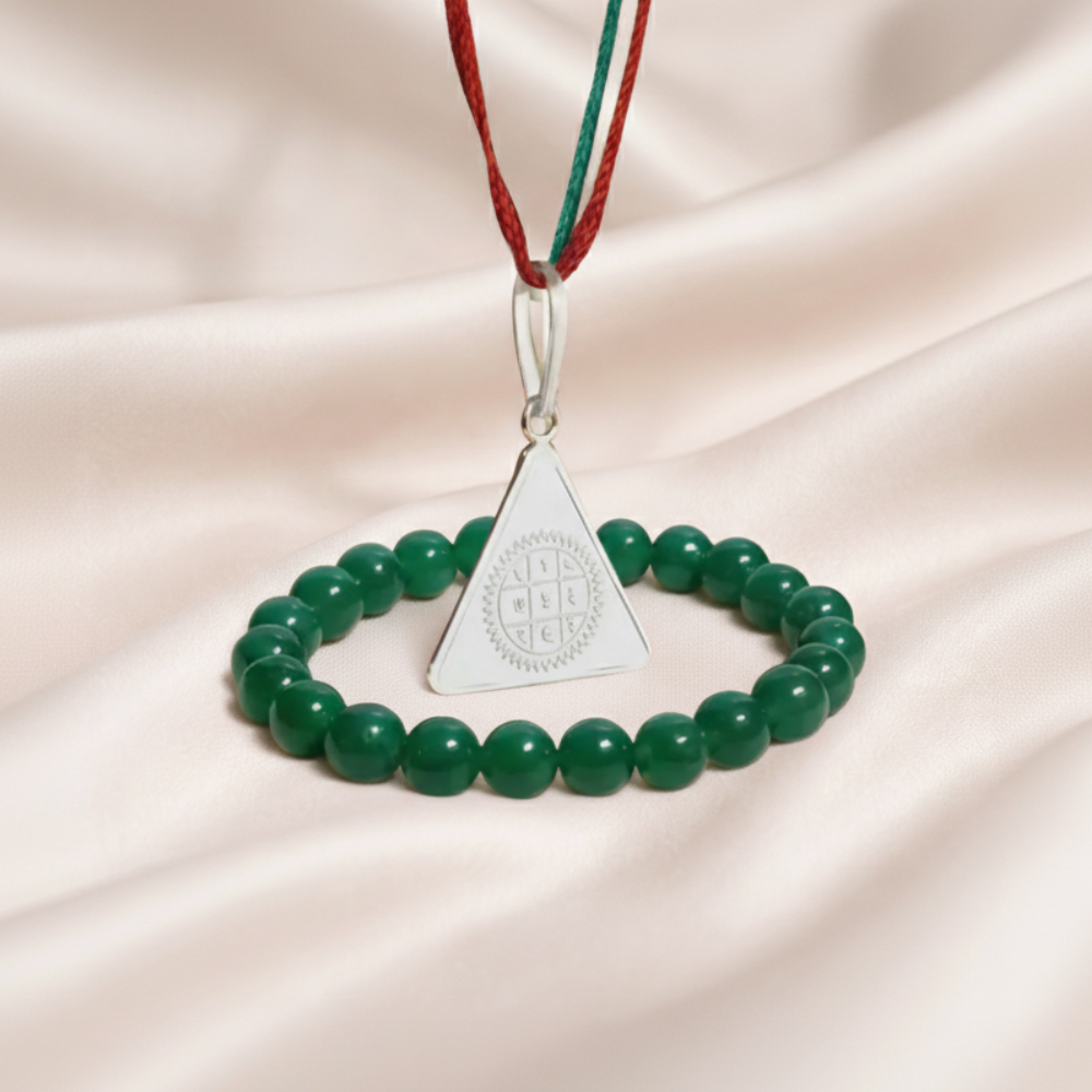 Surya Budh Yantra Locket And Green Jade Bracelet Combo
