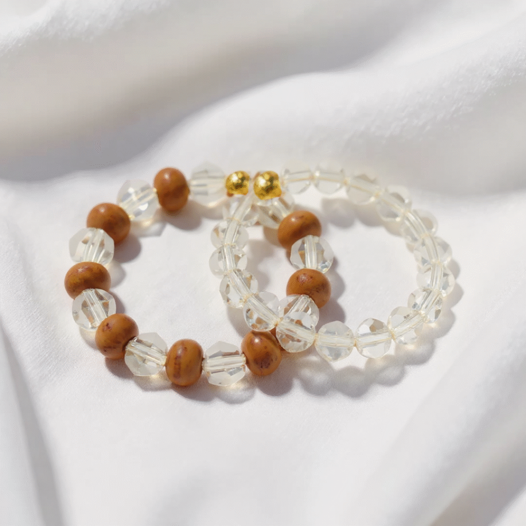 Wood Crystal & Crystal Bracelet Diamond-Cut 8mm Bracelet Combo