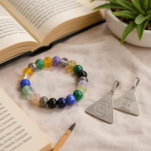 Maa Saraswati Silver Locket & Exam Success Bracelet Combo