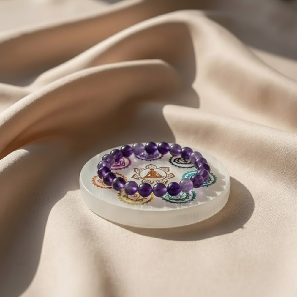 Amethyst Bracelet with Selenite Plate Combo Amethyst Bracelet with Selenite Plate Combo