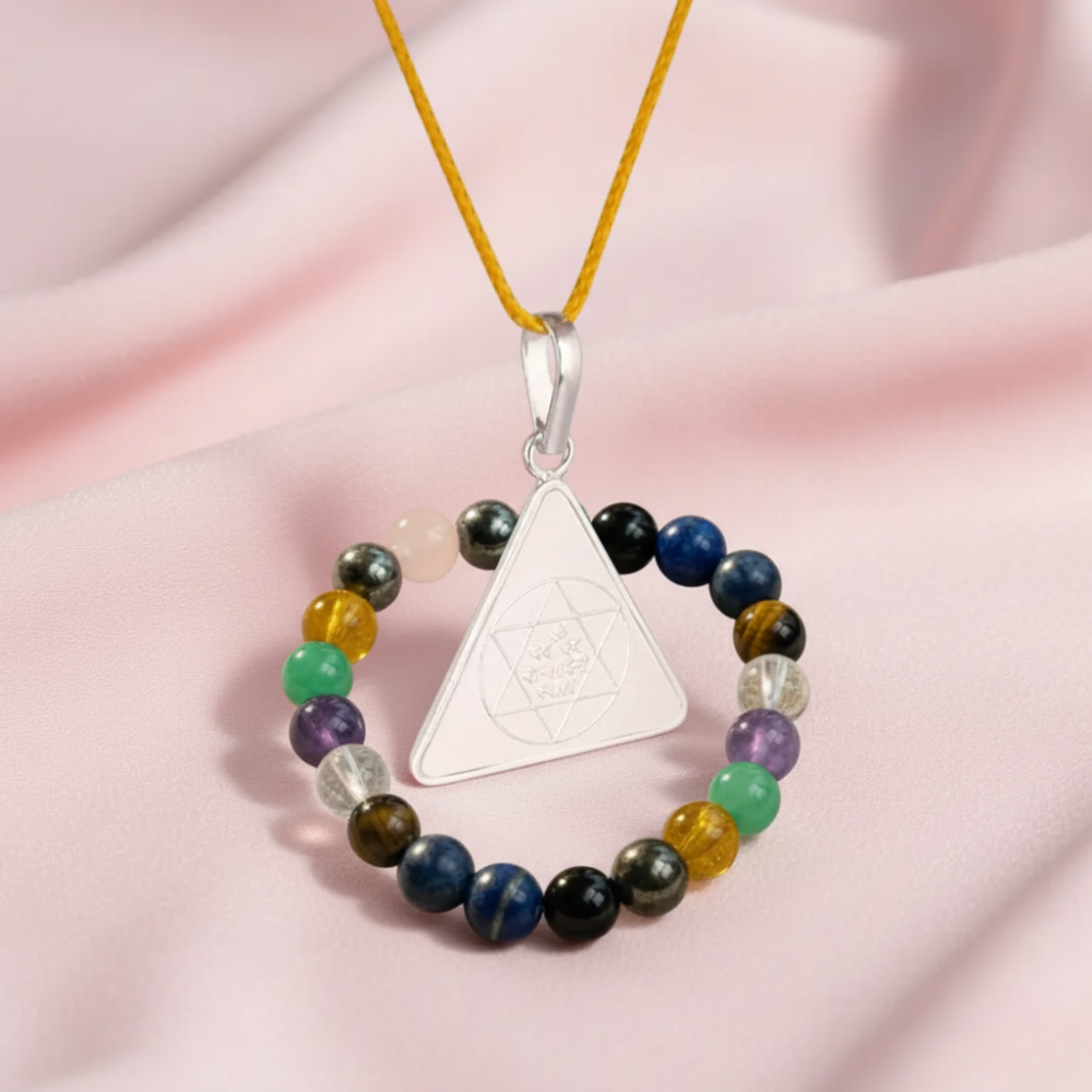 Maa Saraswati Yantra Silver Locket and Examination Success Bracelet combo Maa Saraswati Silver Locket And Education Bracelet Combo